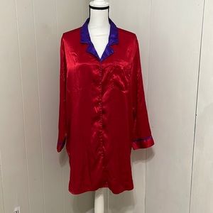 Victoria's Secret Vintage Gold Label Red Purple Button down sleep shirt Sz L